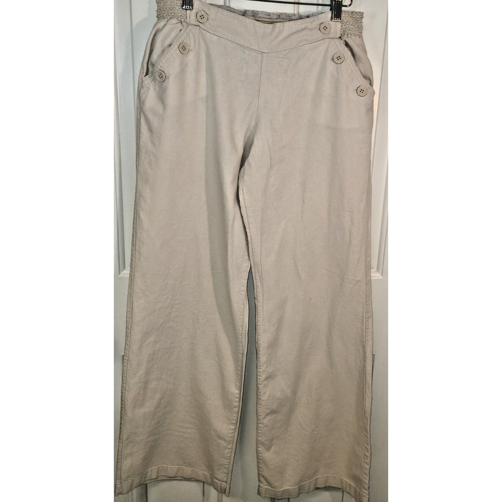 Candies Pants Womens 11 Wide Leg Linen Blend Casual Mid Rise Button Front Pocket